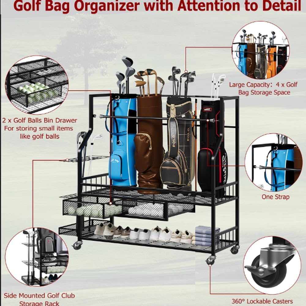 Golf Equipment Garage Storage - Golf Bag Storage Garage Organizer Rack