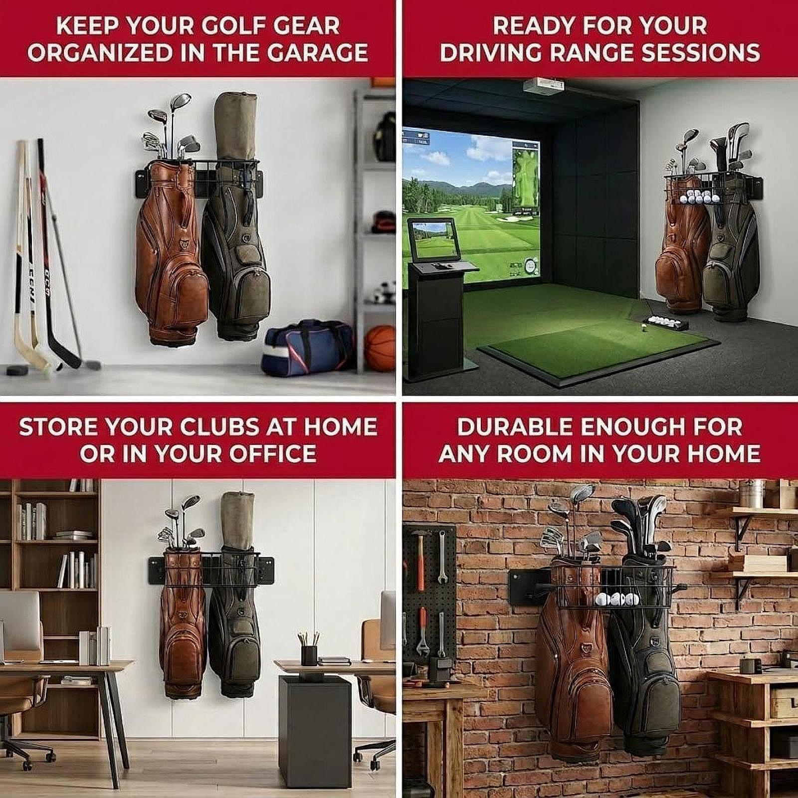 Golf Bag Storage Rack Double H - Golf Equipment Garage Storage review and price