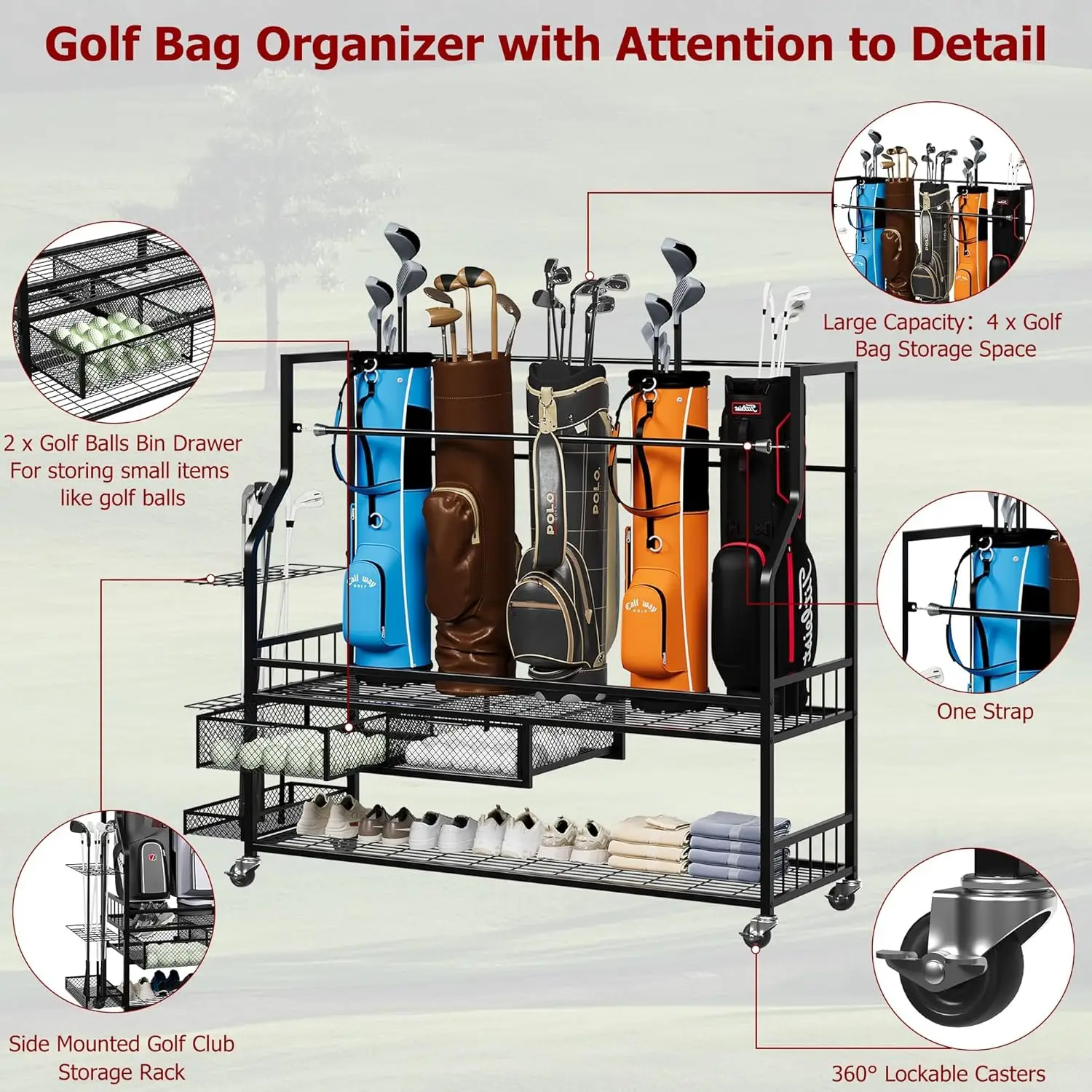 Multifunctional Rolling Golf B - Golf Equipment Garage Storage review and price