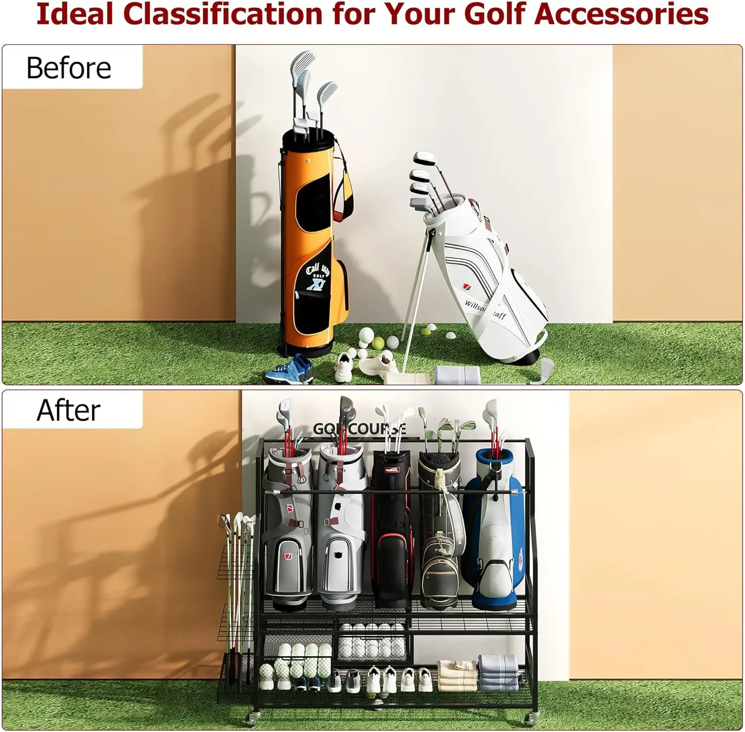 Multifunctional Rolling Golf B - Golf Equipment Garage Storage review and price